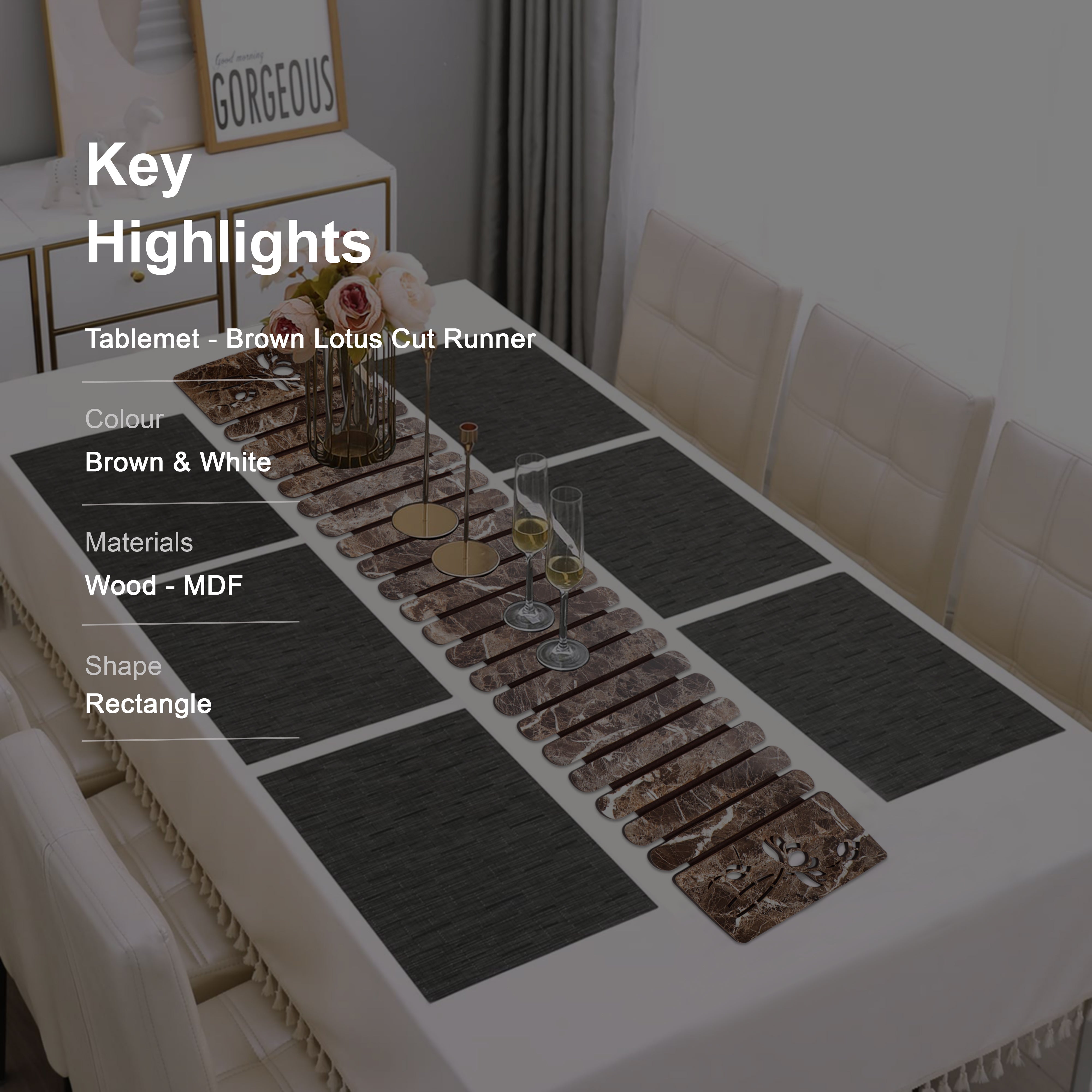 Foldable Table Runner - Brown Lotus Cut