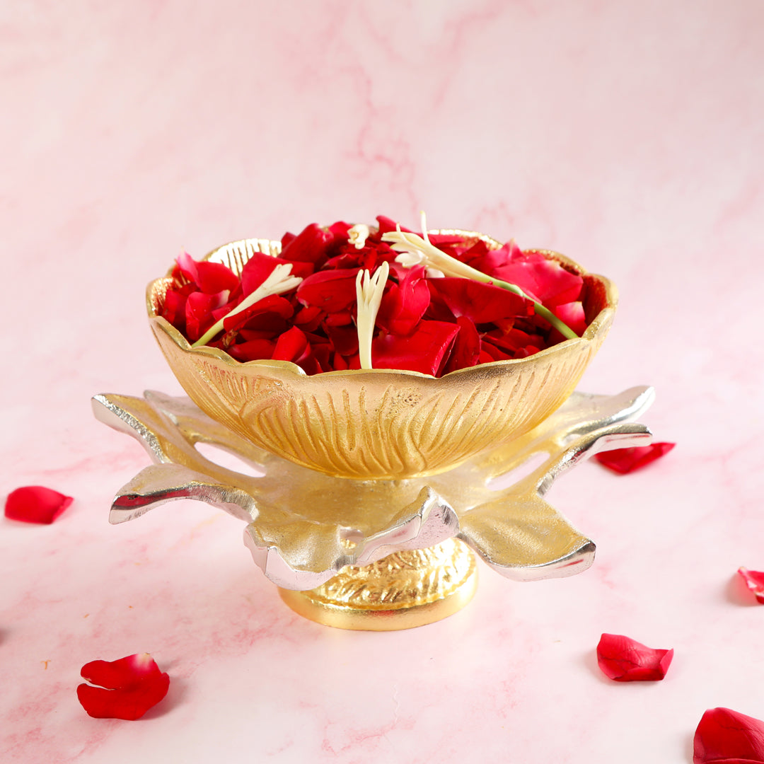 Metal Gold & Silver Finish Flower Bowl