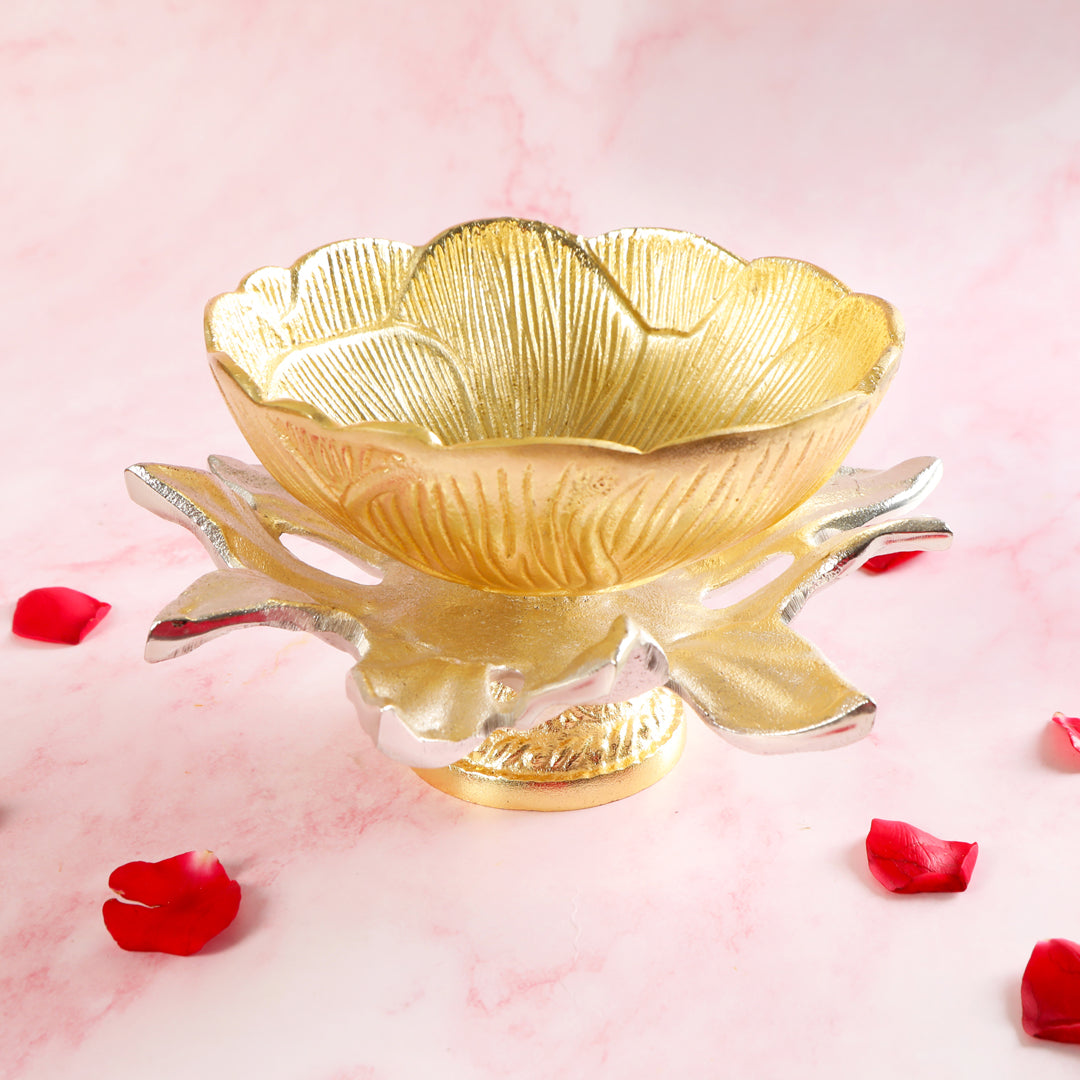Metal Gold & Silver Finish Flower Bowl