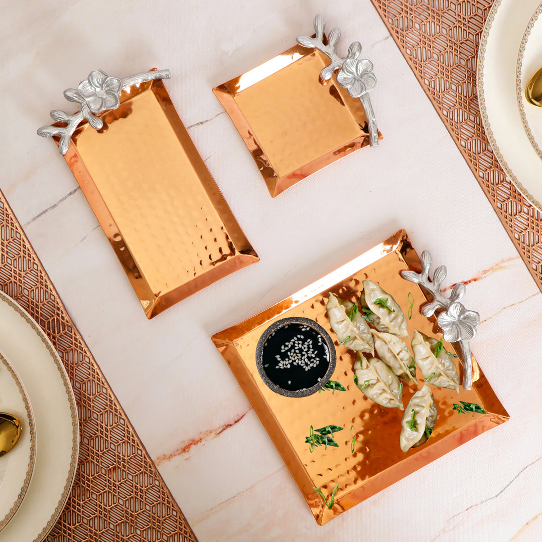 Copper Plated Stainless Steel Square Platter Set of 3