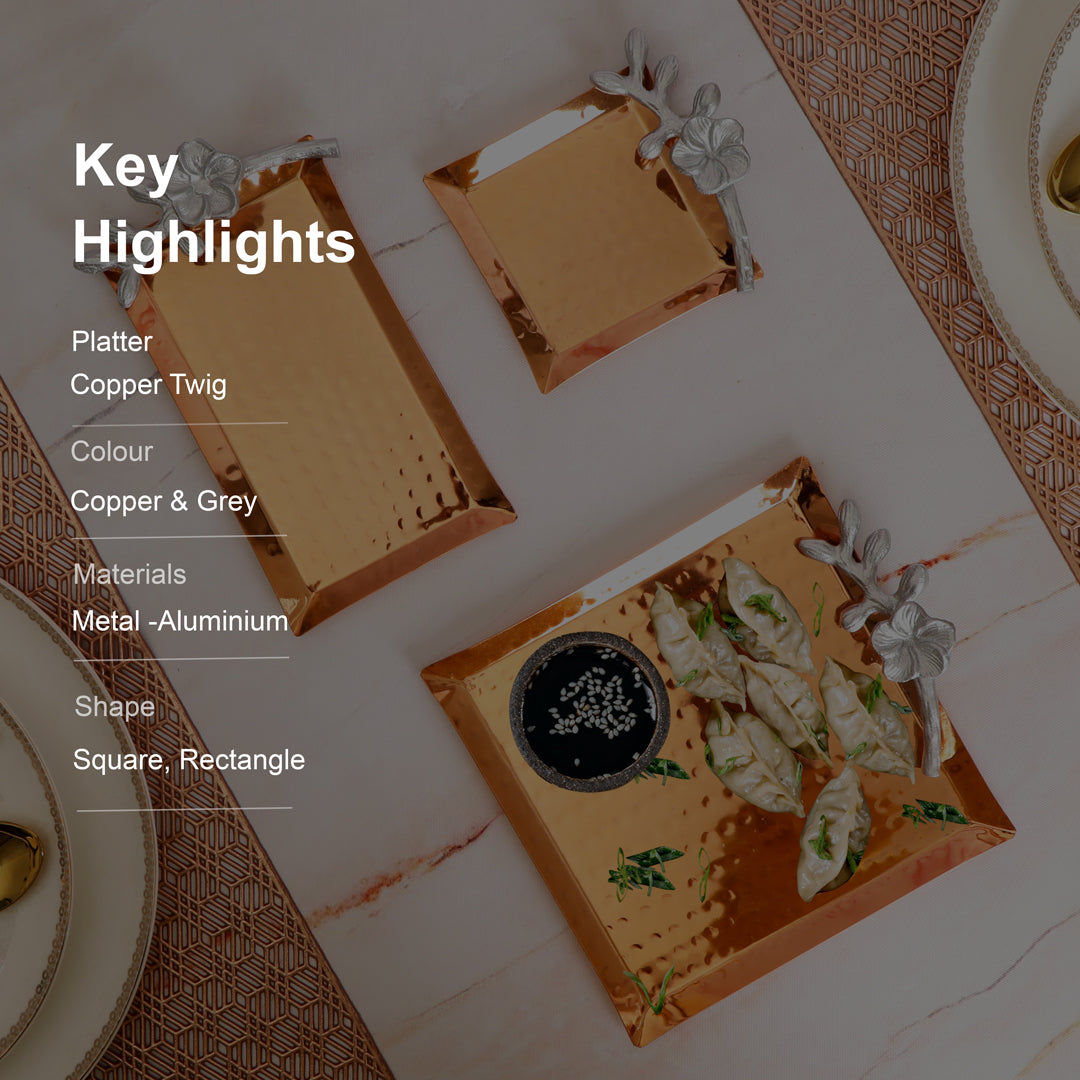 Copper Plated Stainless Steel Square Platter Set of 3