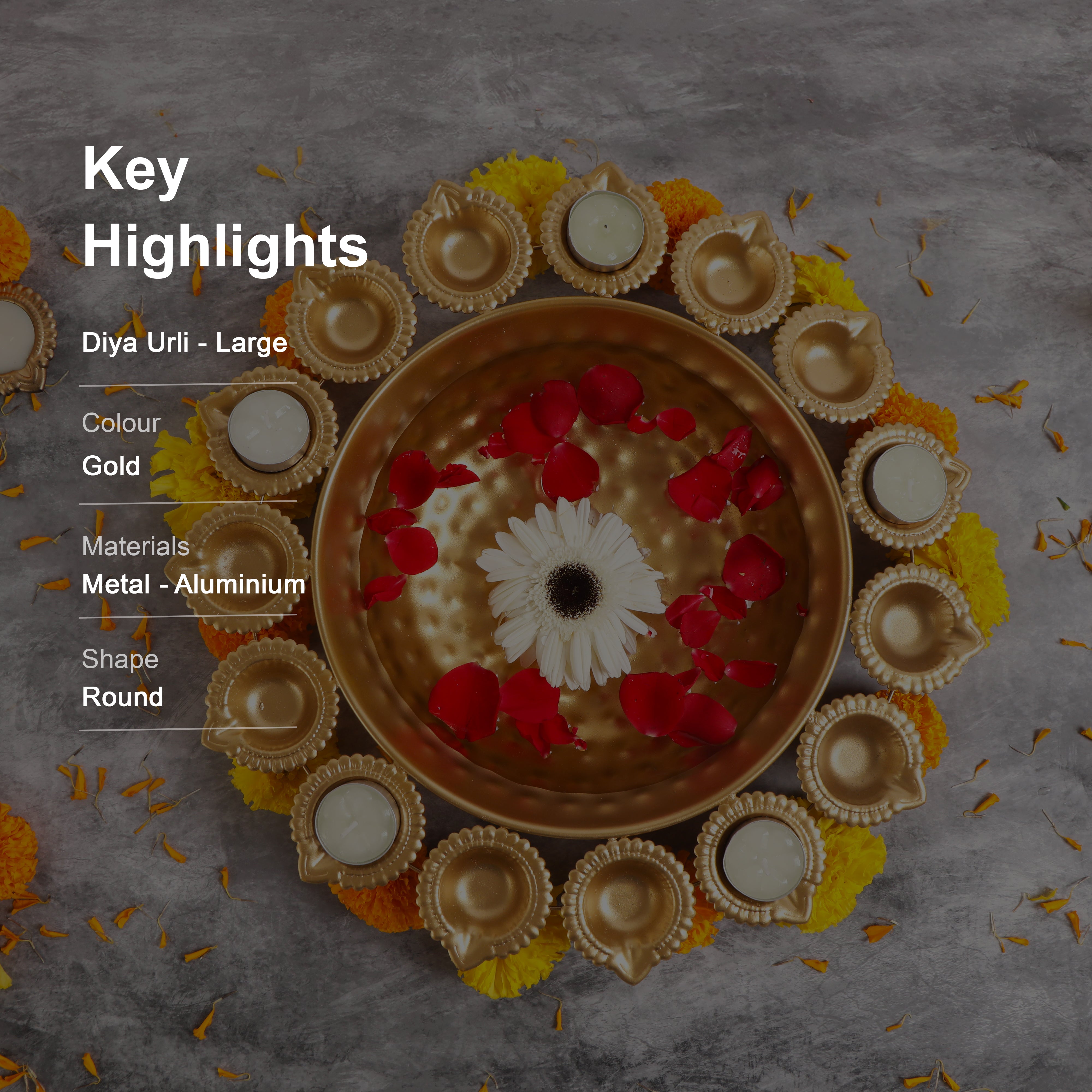 Metal Urli With Diyas - Large