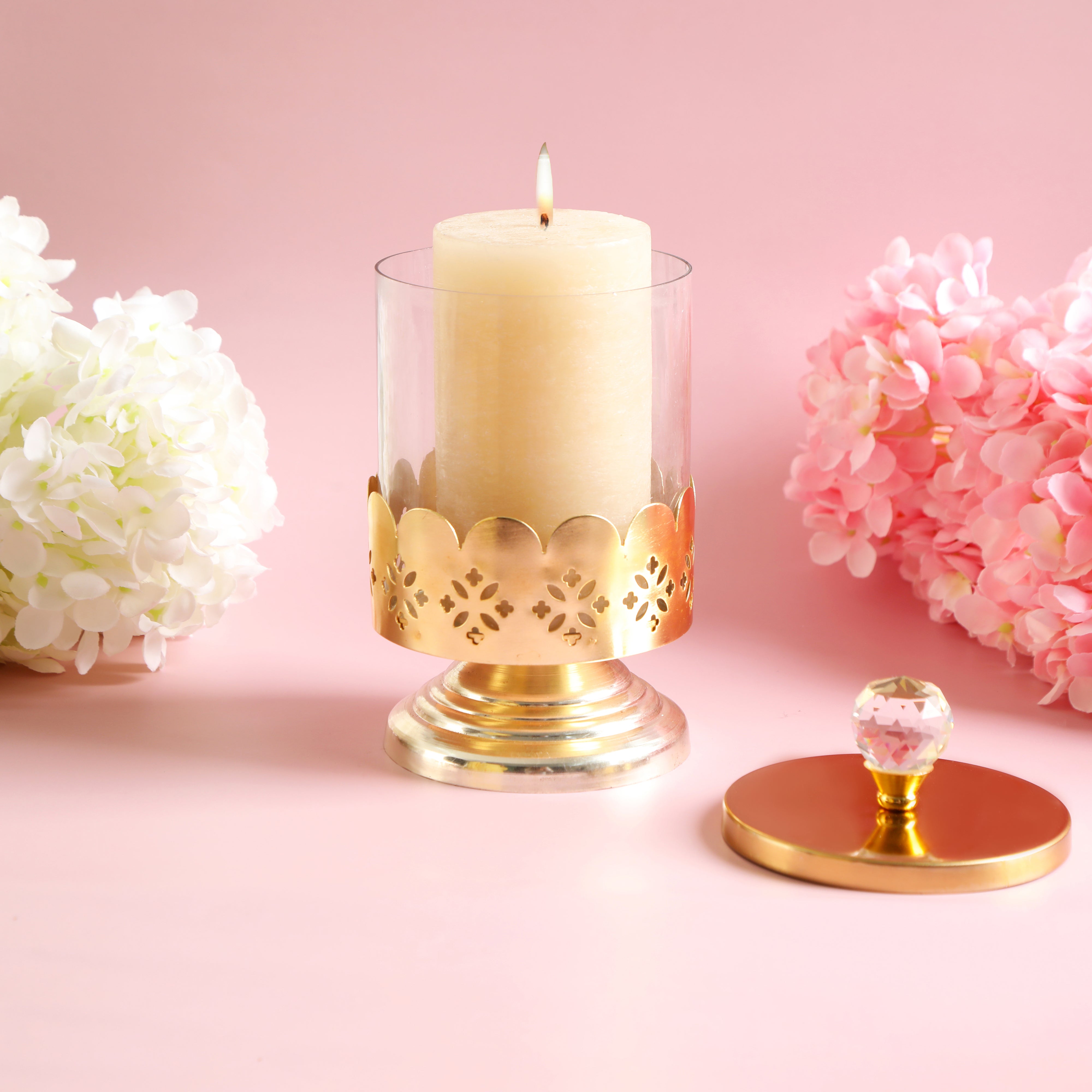 Large Glass Jar With Gold Metal Lid & Base - Gold