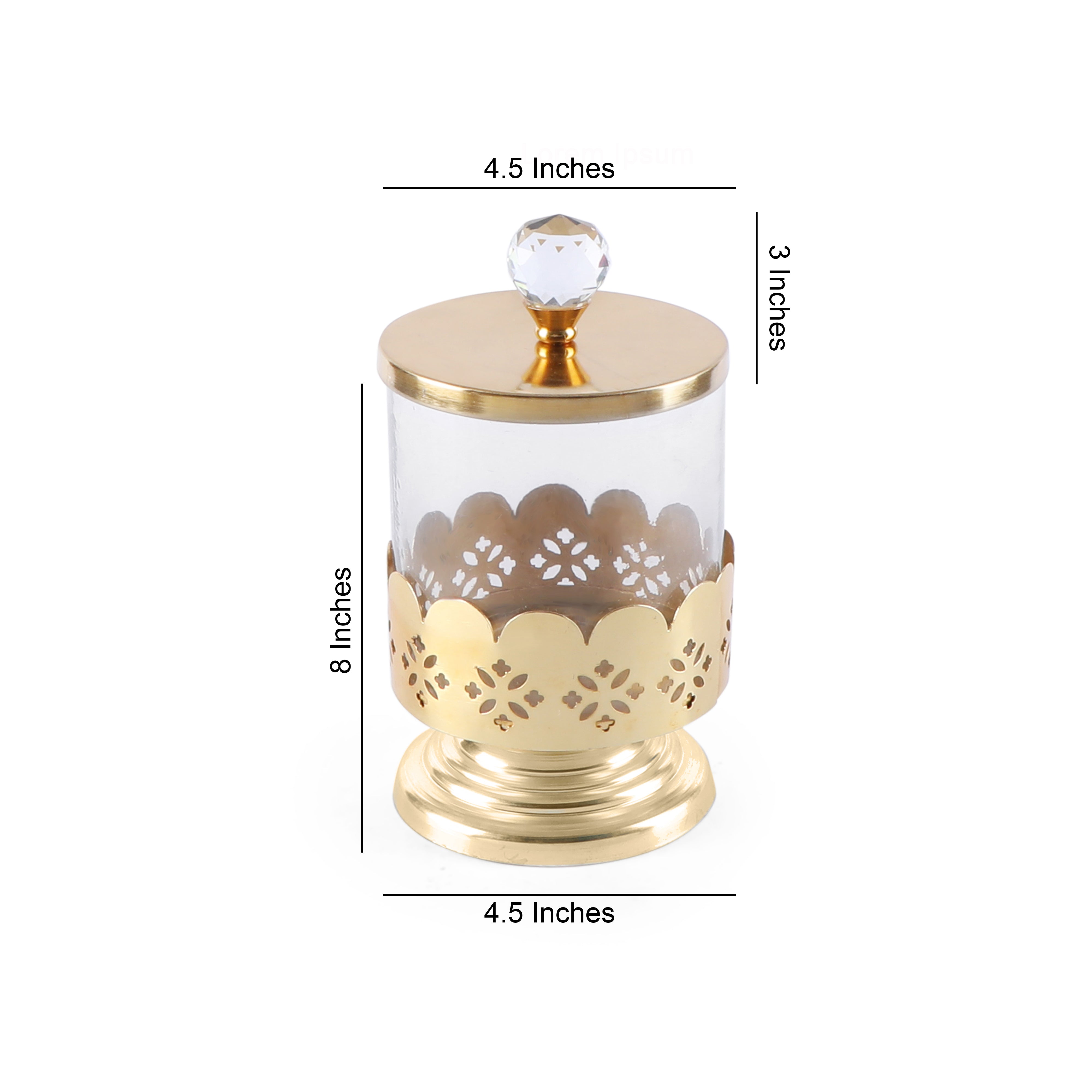 Large Glass Jar With Gold Metal Lid & Base - Gold