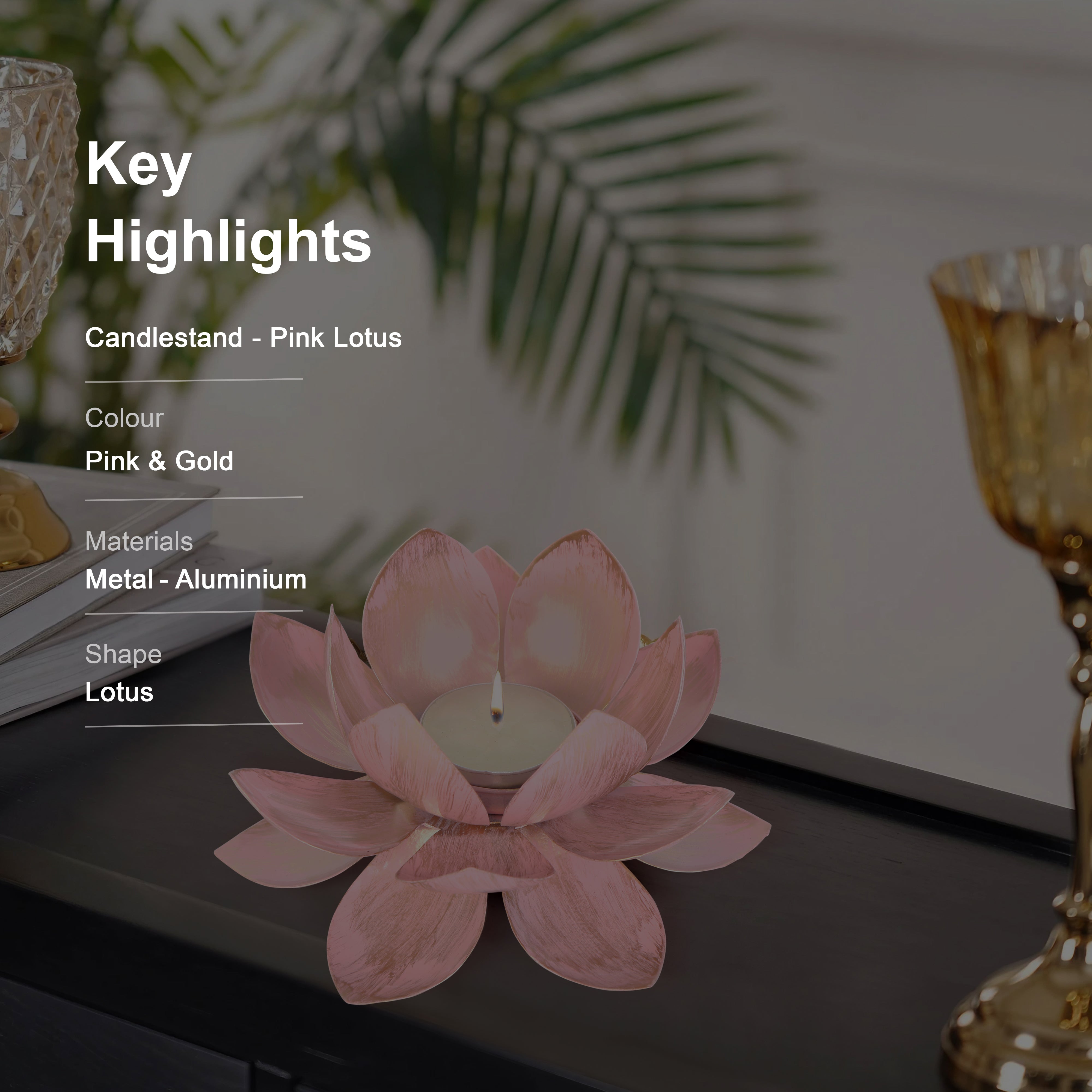 Tea Light Candle Stand Set of 2 - Pink Lotus Tea Light Candle Holder