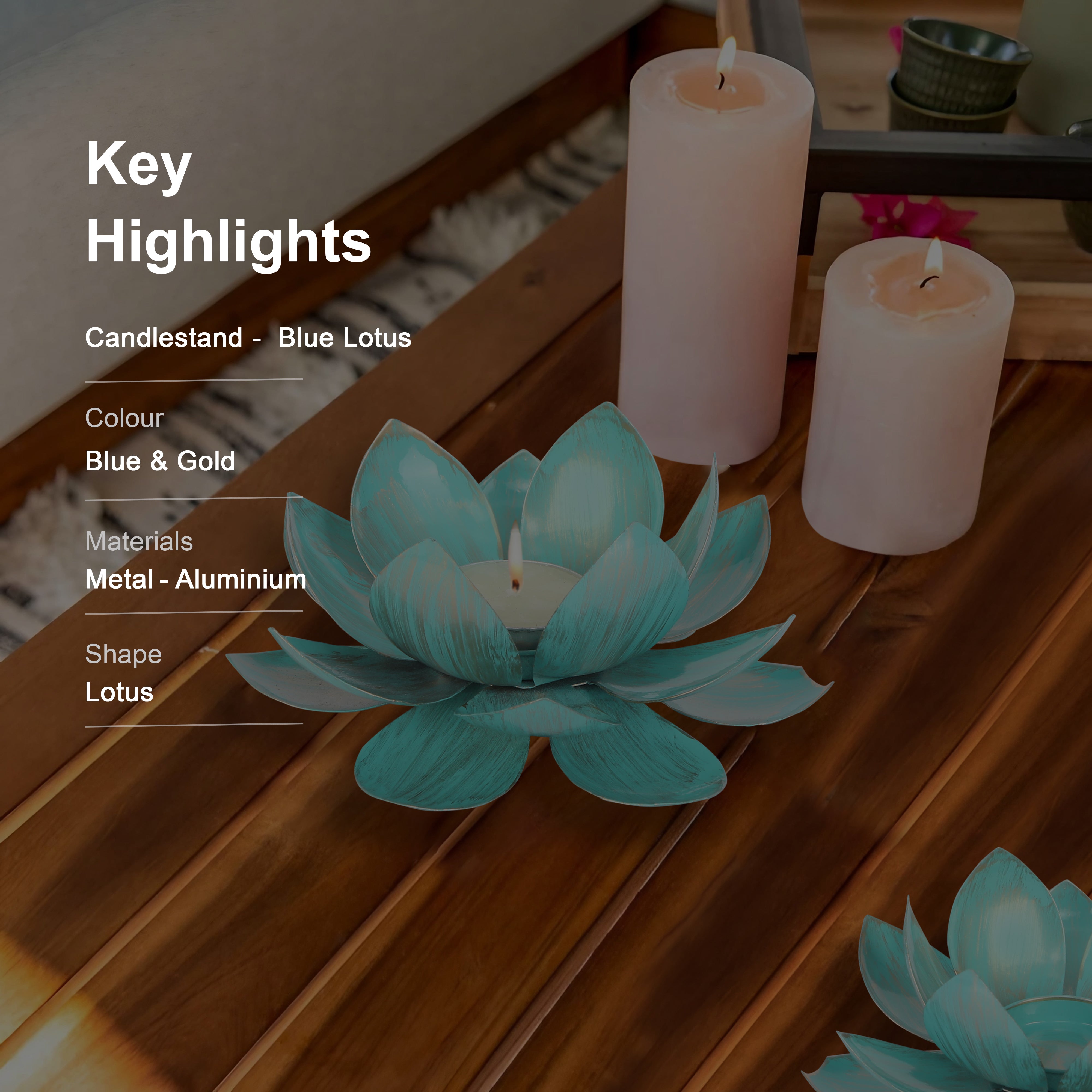 Tea Light Candle Stand Set of 2 - Blue Lotus Tea Light Candle Holder