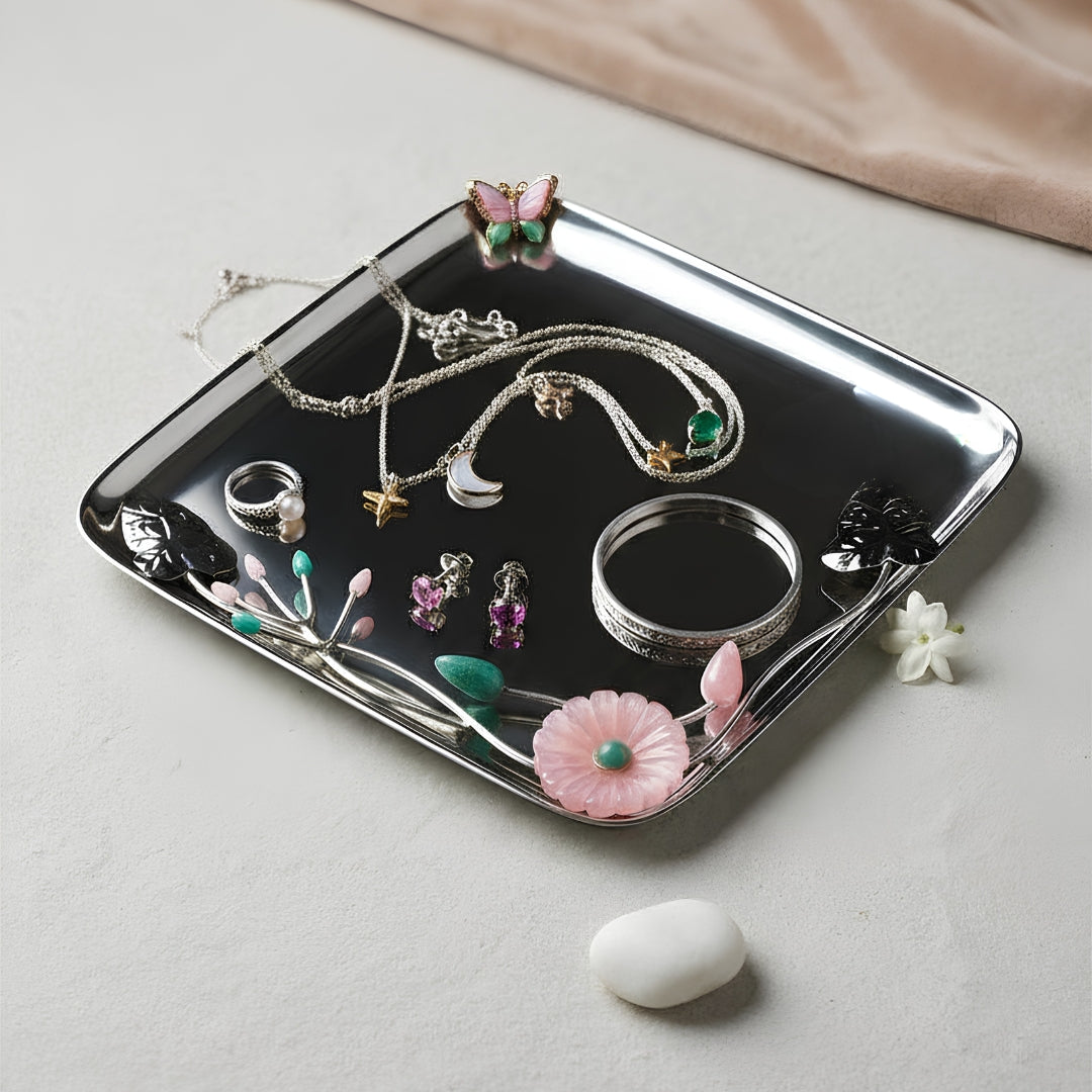 Silver-Plated Floral Platter & Photo Frame Gift Set