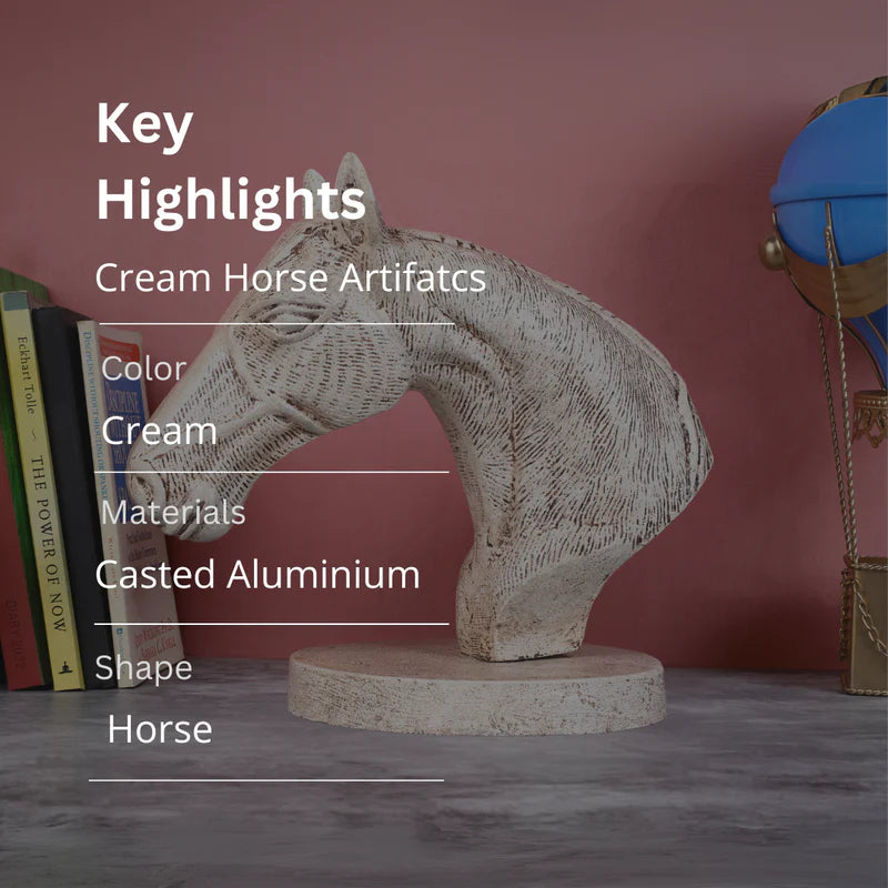 Metal Cream Finish Horse Artifact