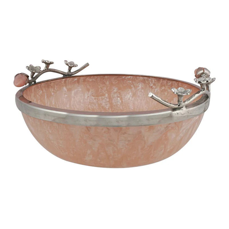 Pink Resin Bowl With Metal Rim Small 6"