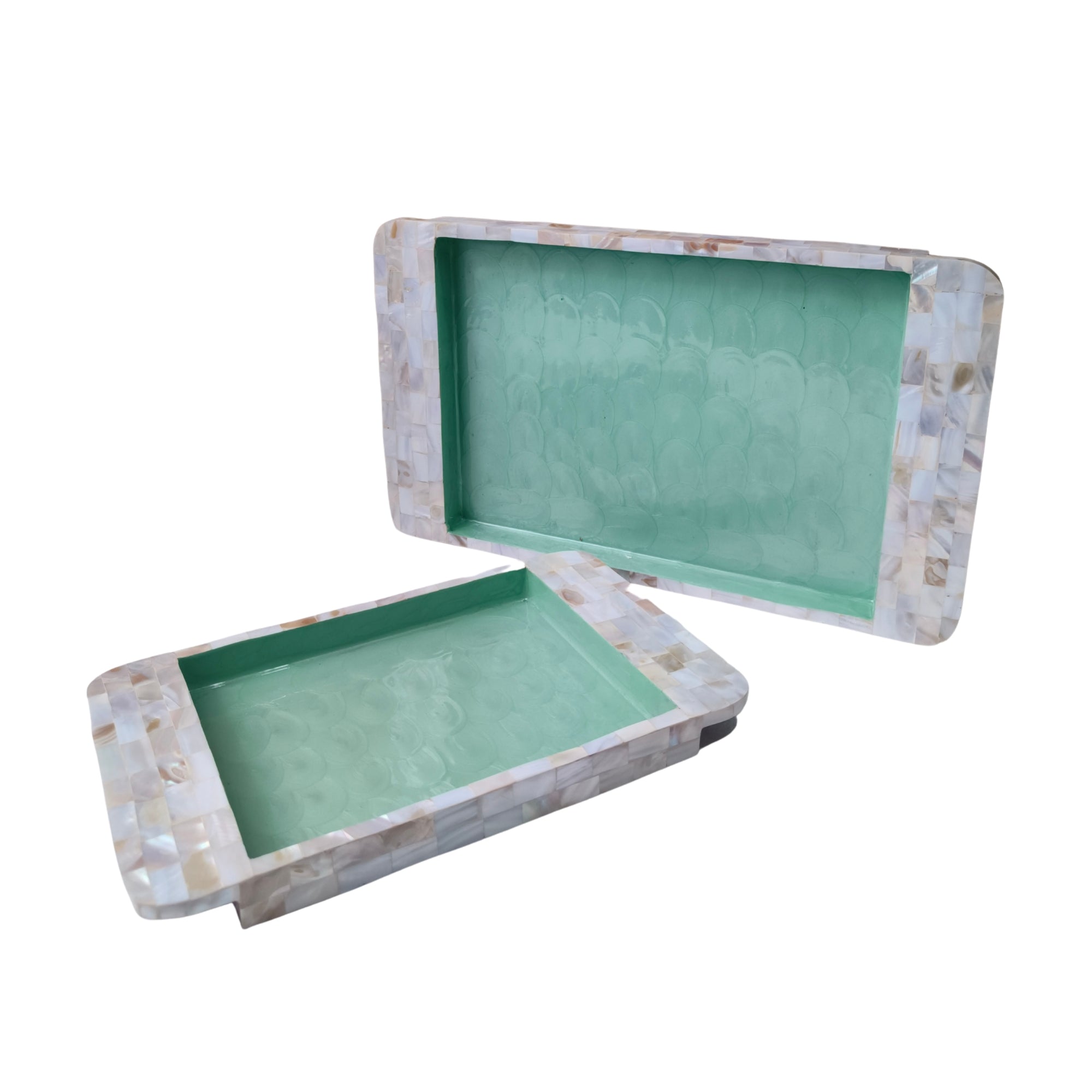Rectangle Tray Set Of 2 - Wooden with White mother of pearl