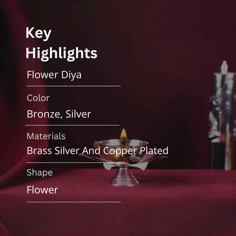 Brass Silver Plated Flower Diya 3"
