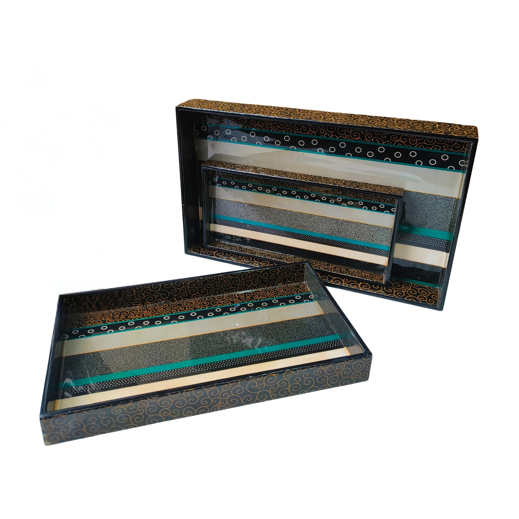 Wooden Abstract Printed Enamel Tray set of 3