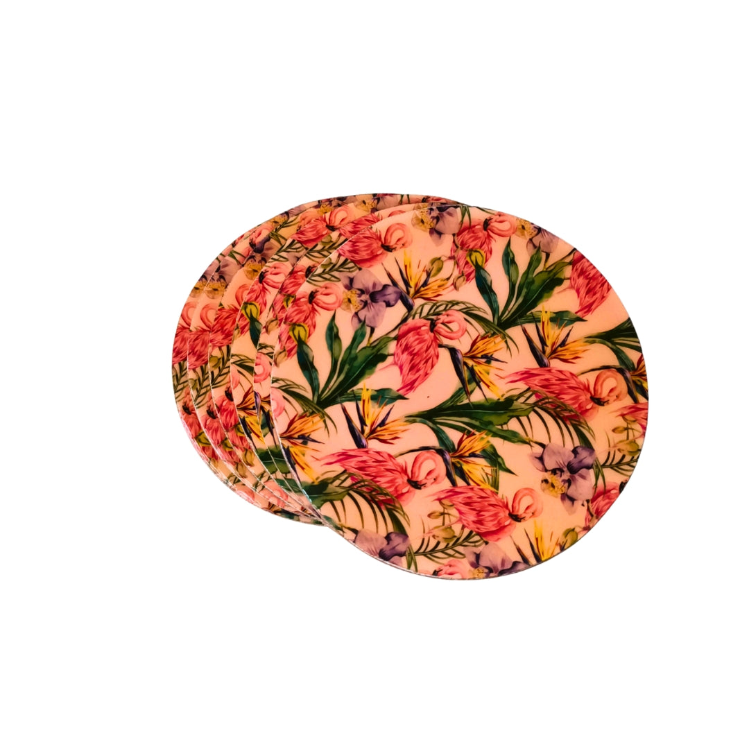 Table Coaster - Wooden Flamingo Print With Enamel
