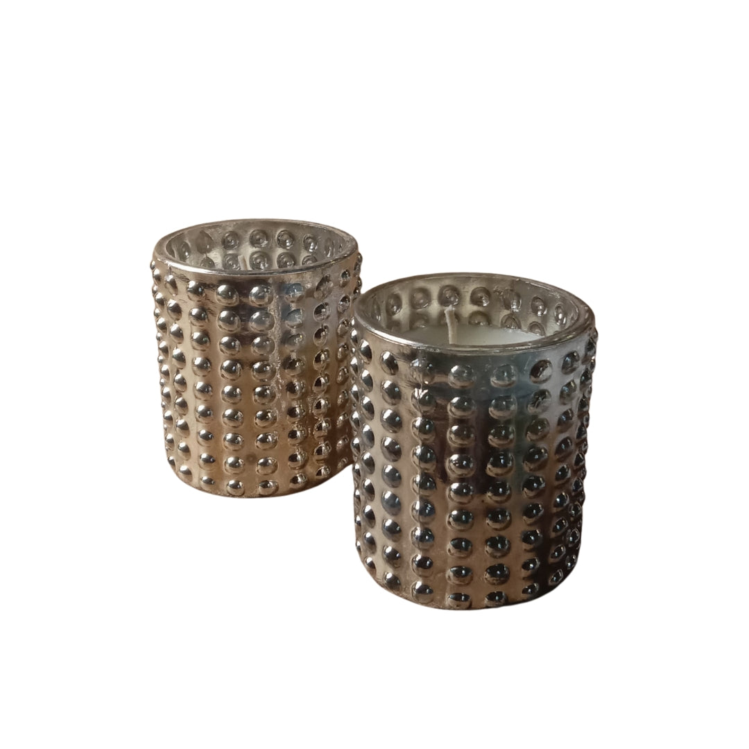 Silver Dotted Glass Votive Candle Holders - Scented Wax Set (Set of 2)