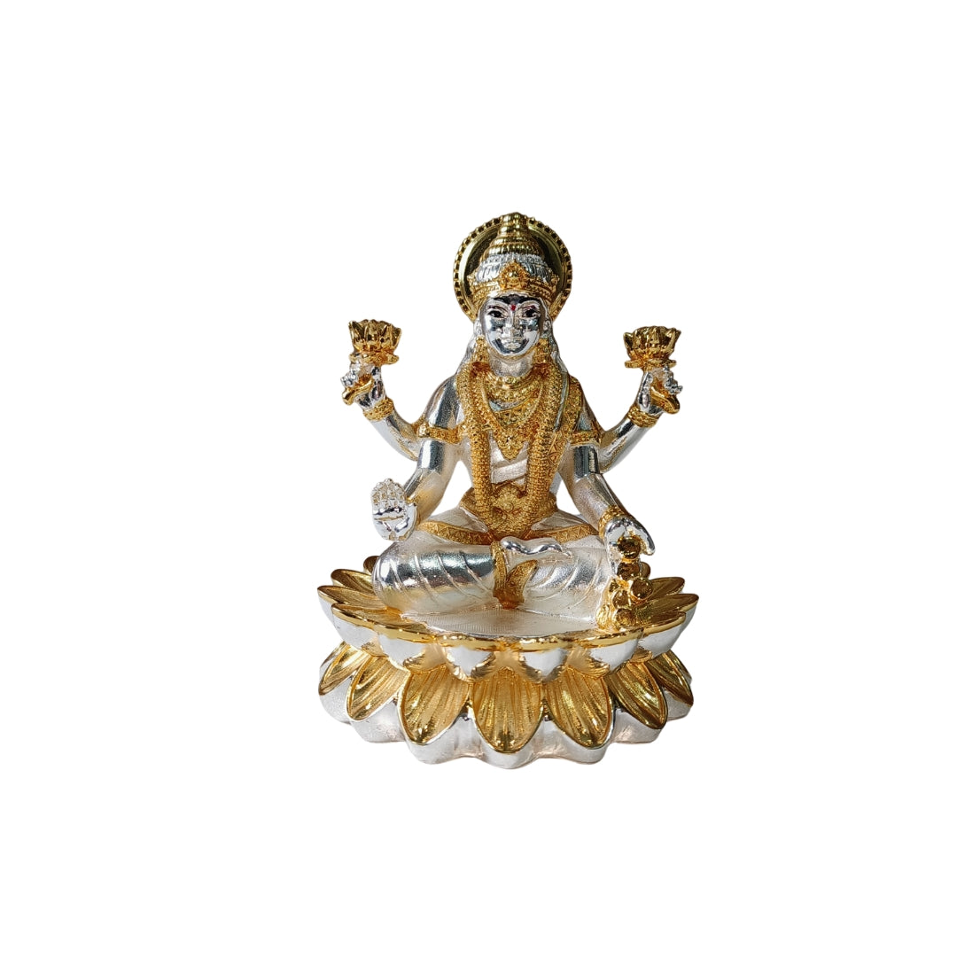 The Home Co. Divine Goddess Lakshmi Idol | 999 Pure Silver & 24K Gold Plated Murti on Lotus Base | Premium Fiber Vastu Decor & Gifting