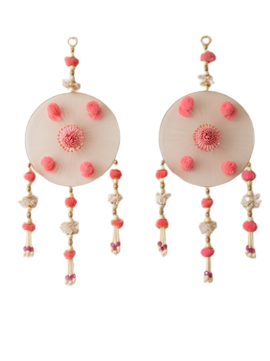 Pink Pom-Pom & Pearl Festive Side Hangings