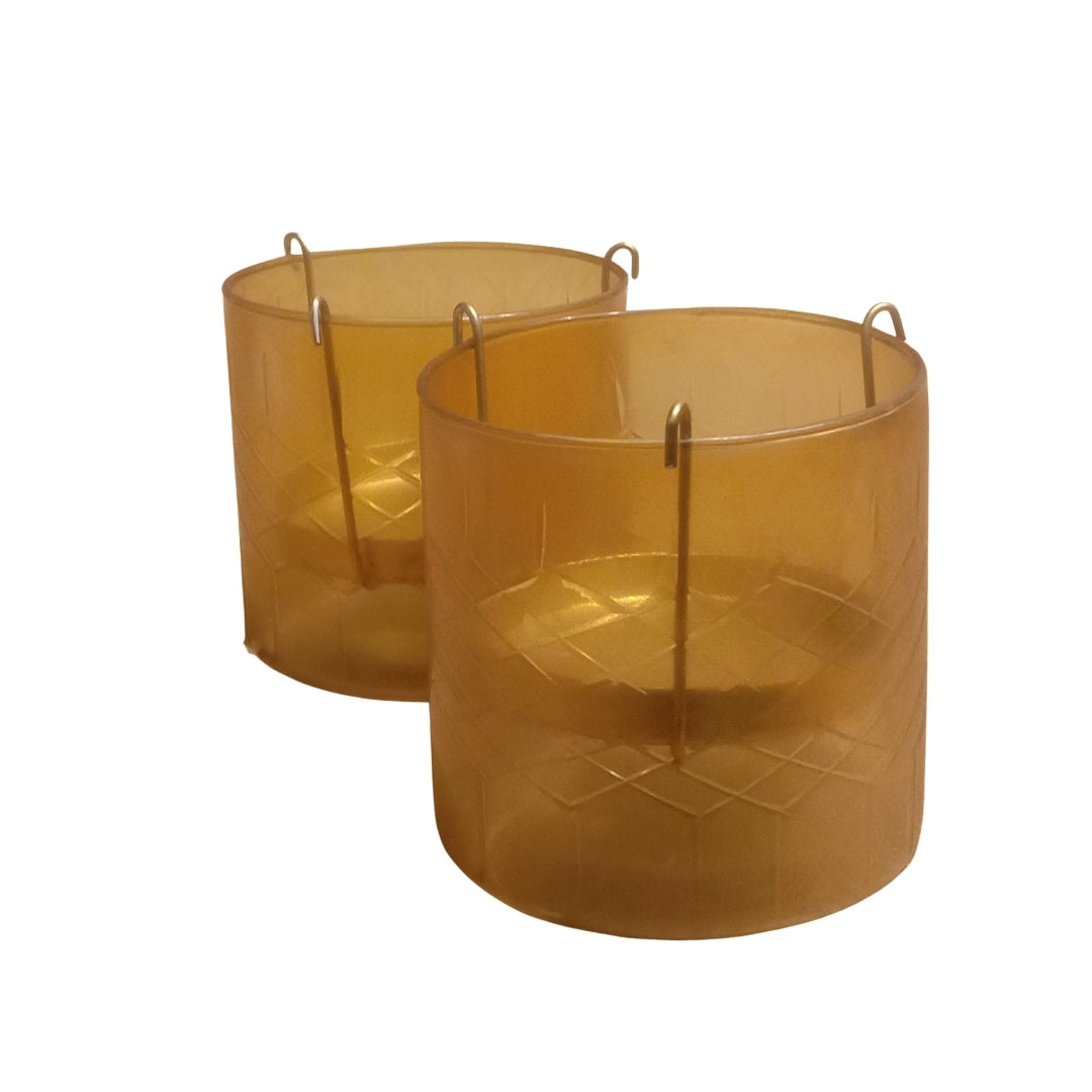 Set of 2 peach Glass Votives with Internal Metal Tea Light Holders