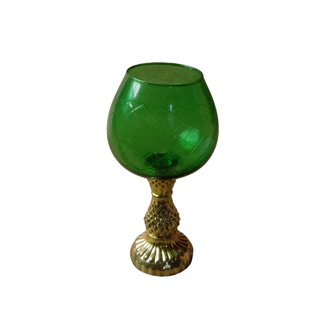 Green Glass Chalice Candle Holders - Elegant Small Set of 2