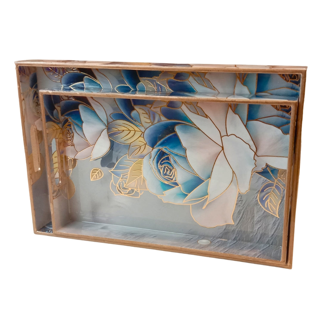 Rectangle Tray Set Of 2 - Blue Rose