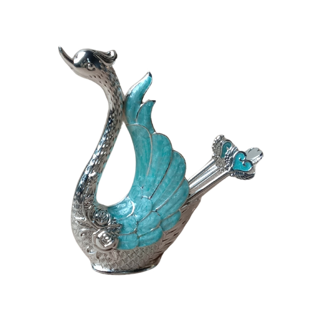Blue Metal Swan Holder with Set of 6 Dessert Forks in Premium Gift Box