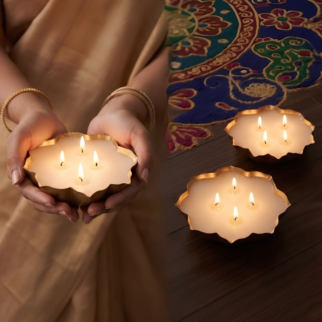 Luxury Gold-Rimmed Lotus Shape Scented Candle Gift Set OF 3