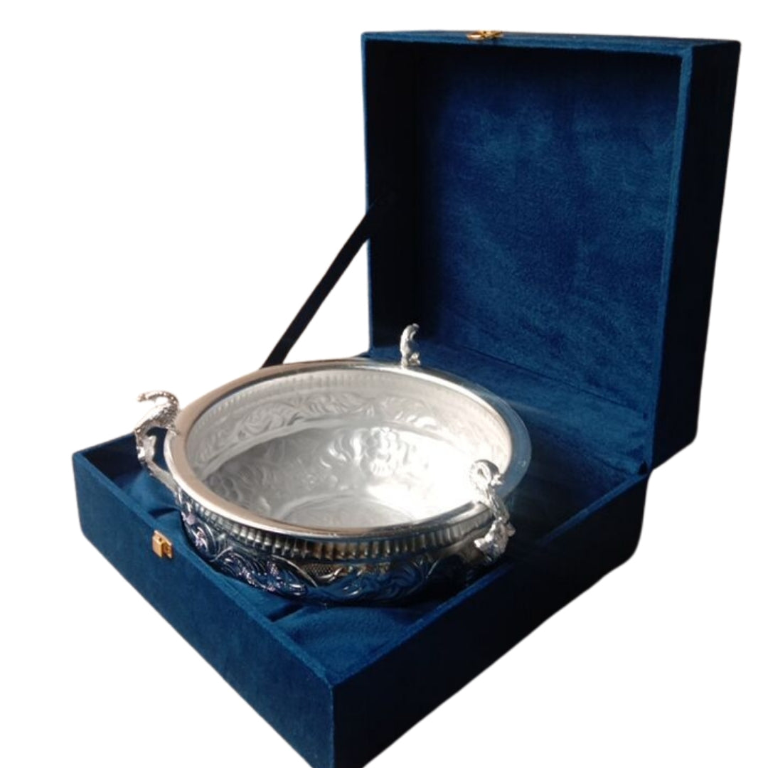 Peacock-Foot Silver urli / bowl in Velvet Box
