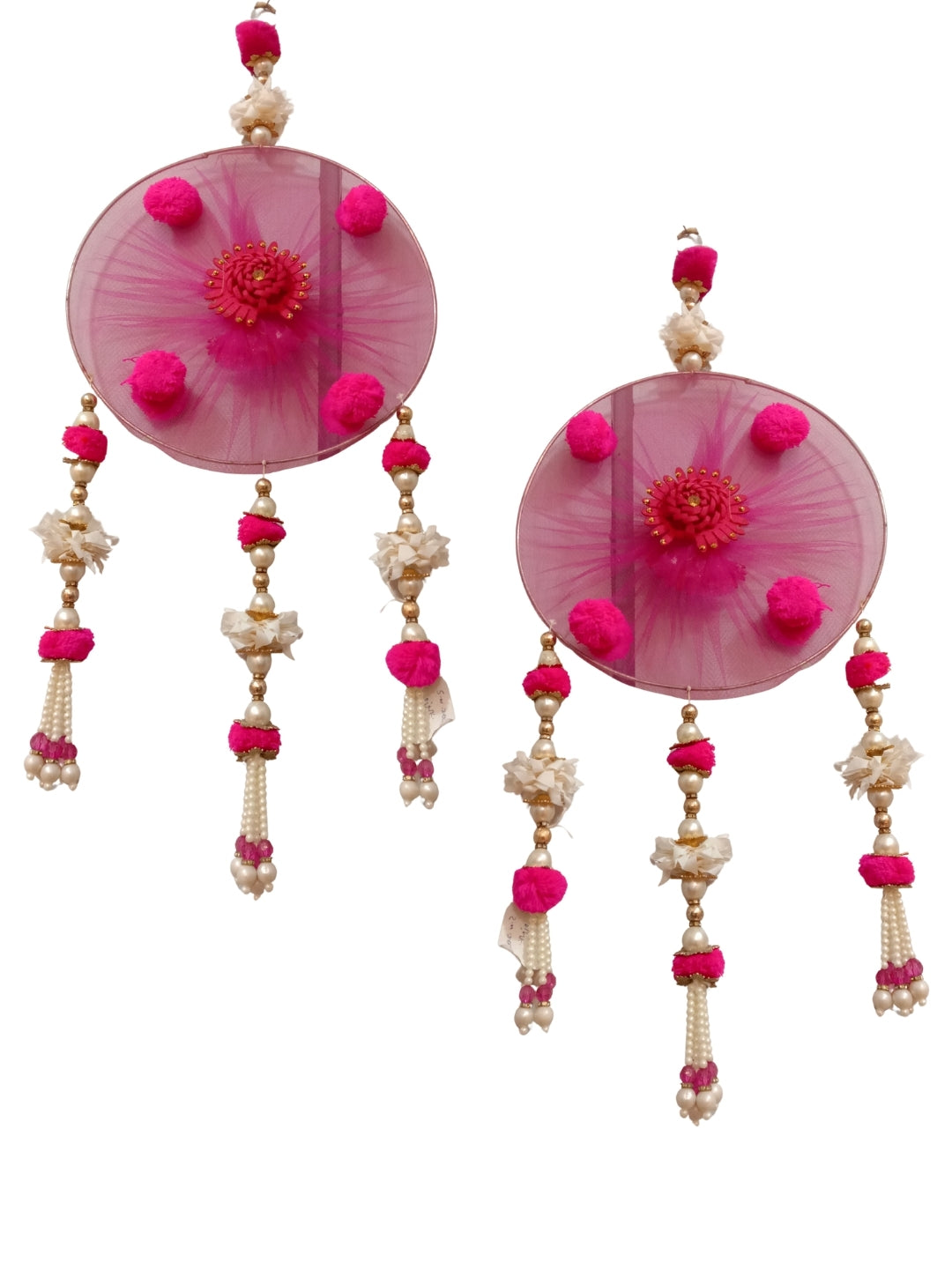 Dark Pink Pom-Pom & Pearl Festive Side Hangings