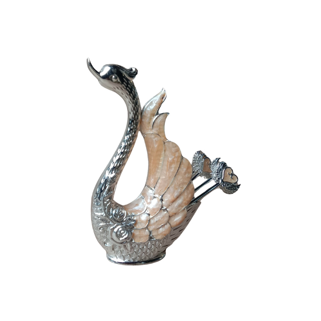 Peach Metal Swan Holder with Set of 6 Dessert Spoon in Premium Gift Box