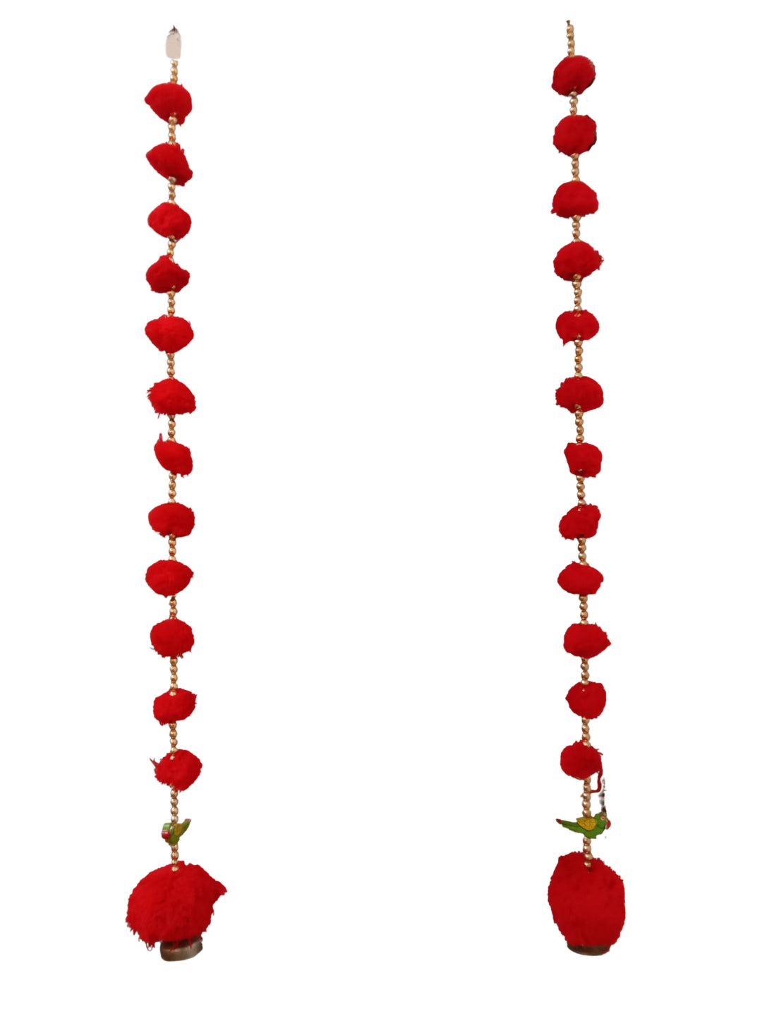 Red Pom-Pom & Pearl Festive Side Hangings with parrot
