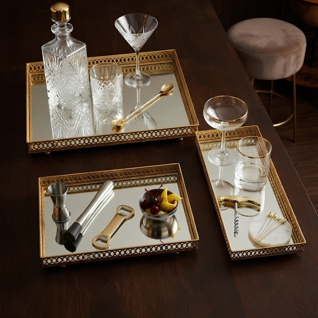 Decorative Gold Mirrored Tray Set 3
