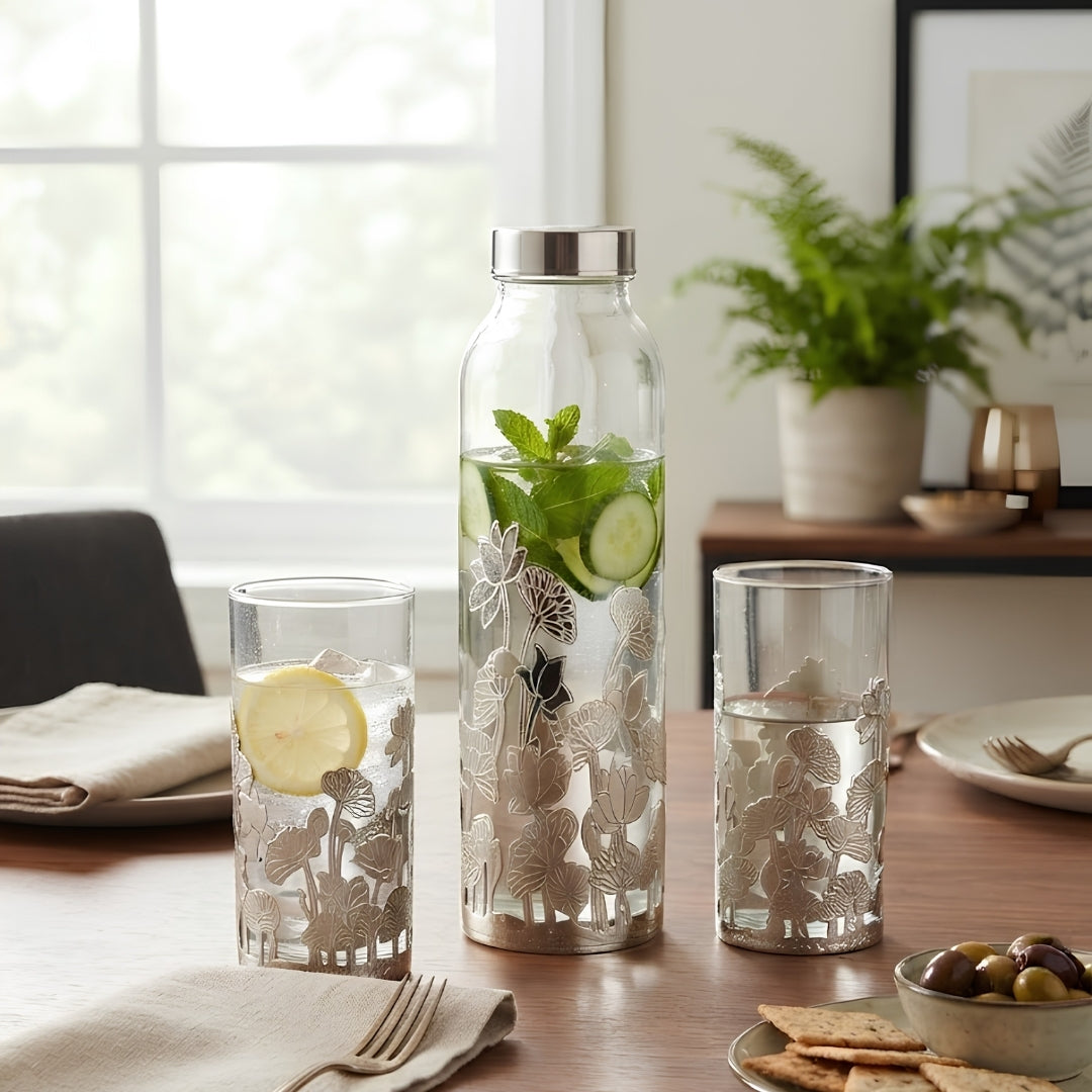 Silver Plated Water Bottle and Glass Set with Velvet Gift Box