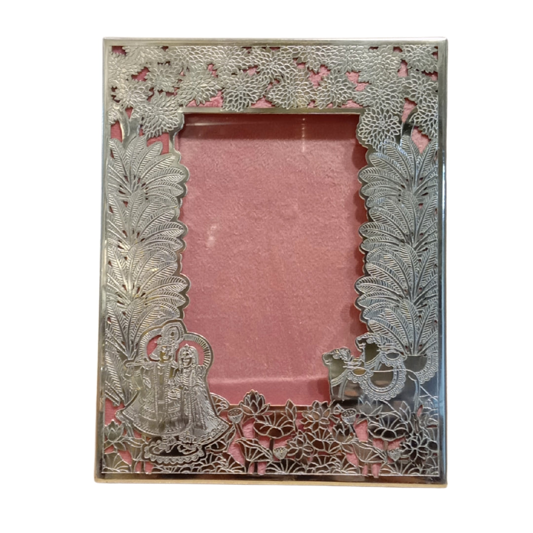 Silver Plated Raas Leela Radha Krishna Photo Frame (Pink Velvet Box)