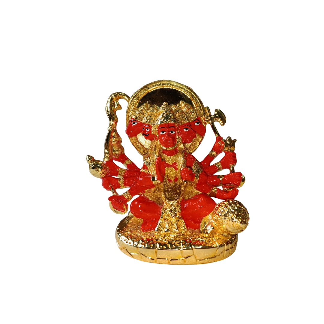 The Home CO-24K Gold Plated Panchmukhi Hanuman Fibre Idol | Orange Enamel Five-Faced Hanumanji Murti