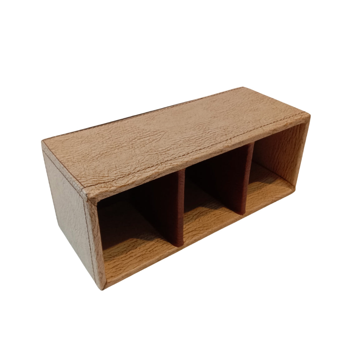 Wooden base with brown leatherette lazar cut