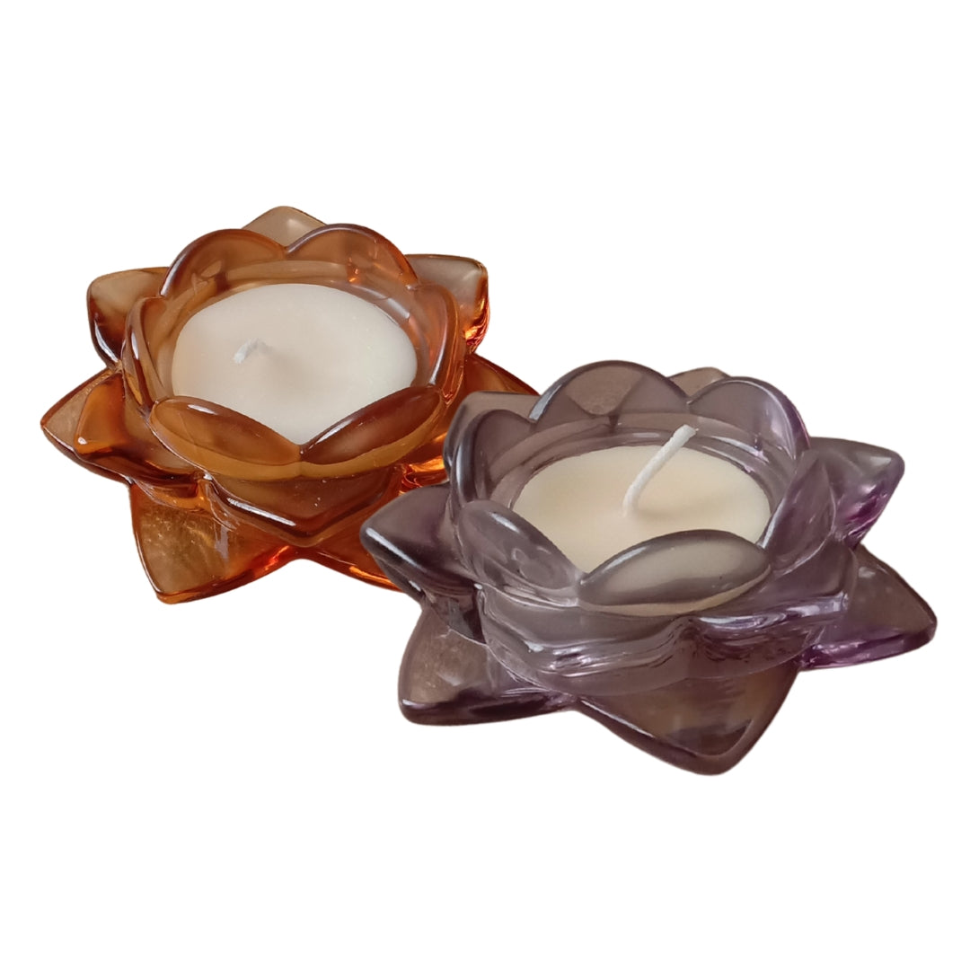 Brown & Grey Glass Lotus Candle Holder - Scented Wax Tealight Set (Set of 2)