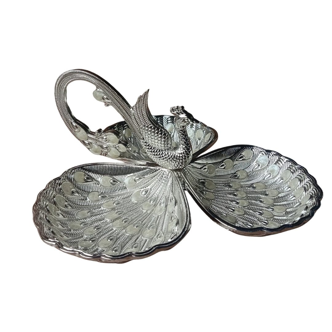 Decorative Silver Plated Peacock 3 Compartment Serving Tray