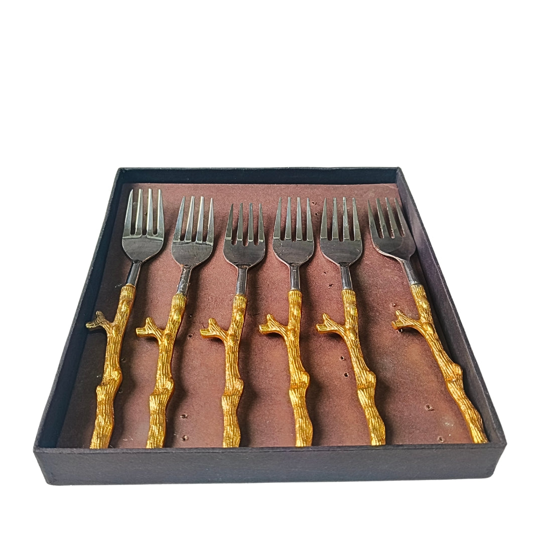 Cutlery Set Of 6 - Gold Twig Design Table Fork