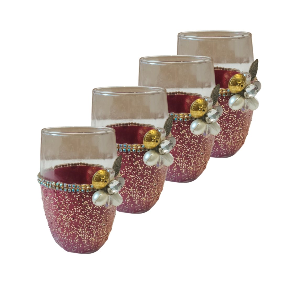 Red Resin Glitter Filigree Glass Set of 6