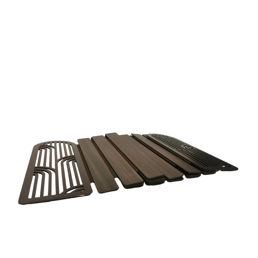 wooden walnut finish abstract cut scalped on sides foldable runner