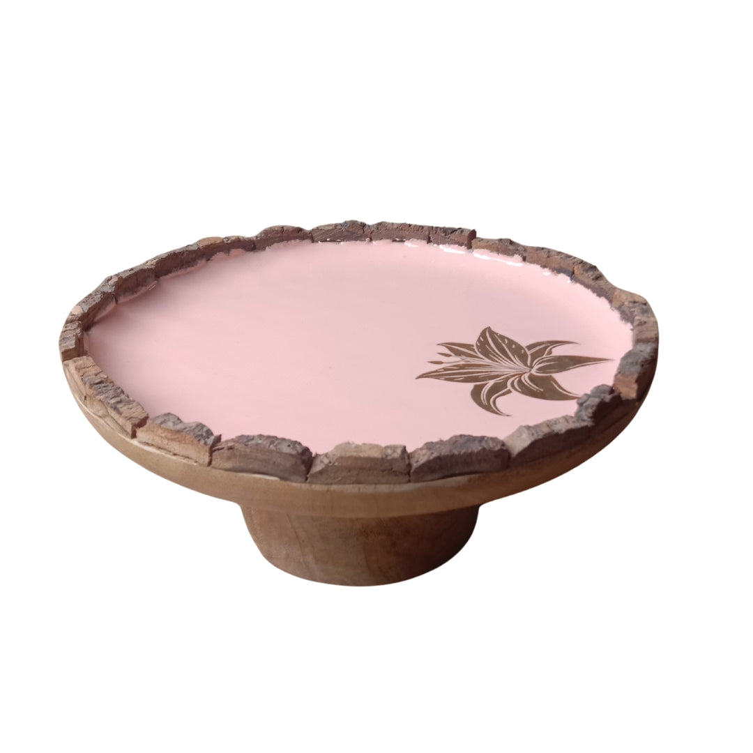 Peach Enamel Wooden Cake Stand with Tulip Foil Print