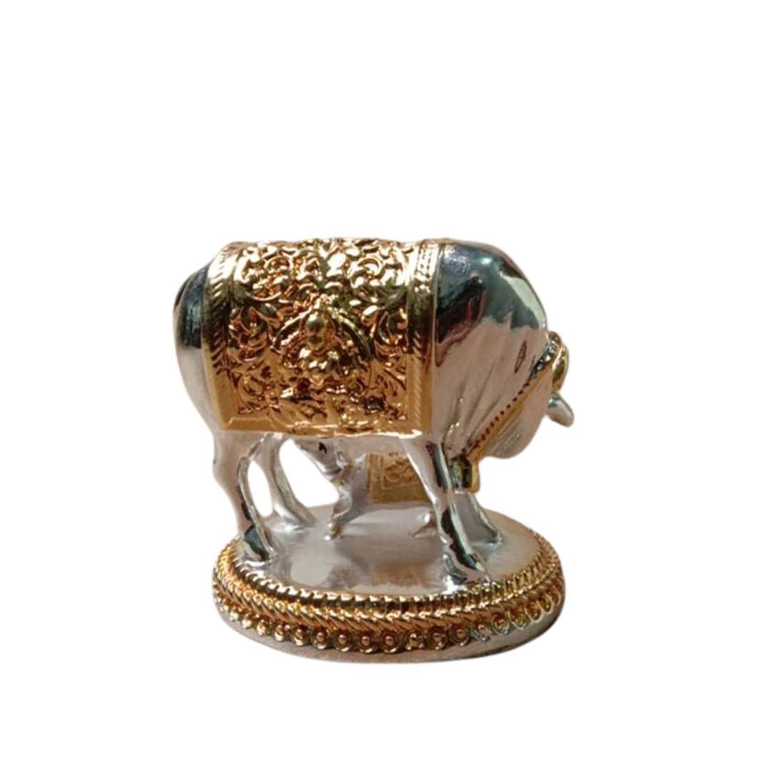 The Home Co- 999 Pure Silver & 24K Gold Plated Kamdhenu Divine Vastu Cow and Calf Idol- 3"