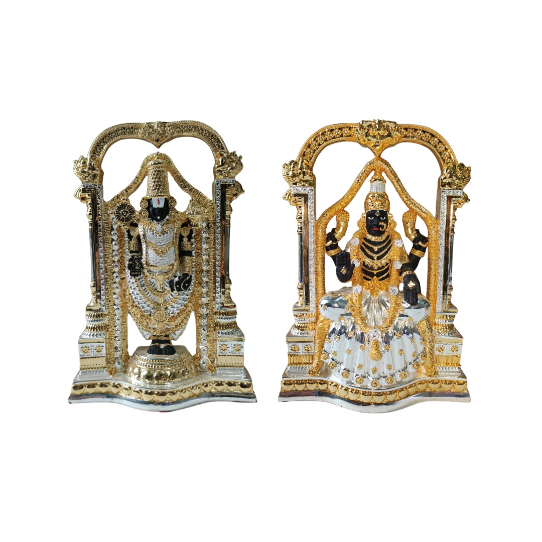 The Home Co. 999 Pure Silver & 24K Gold Plated Tirupati Balaji & Padmavathi Murti Set | Premium Dual-Tone Divine Idols for Mandir & Corporate Gifting