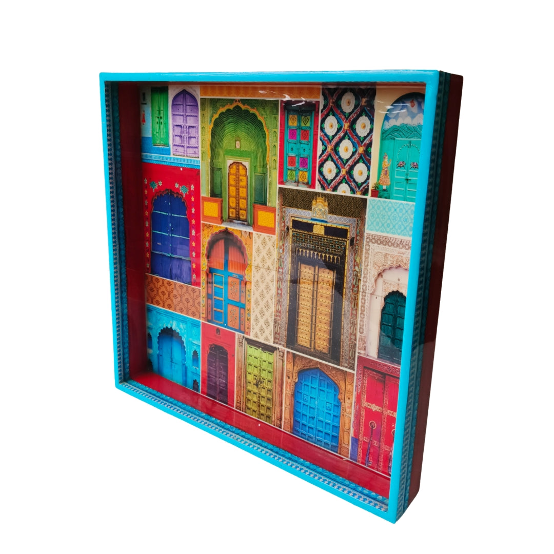 Mughal Print Design Enamel Square Tray