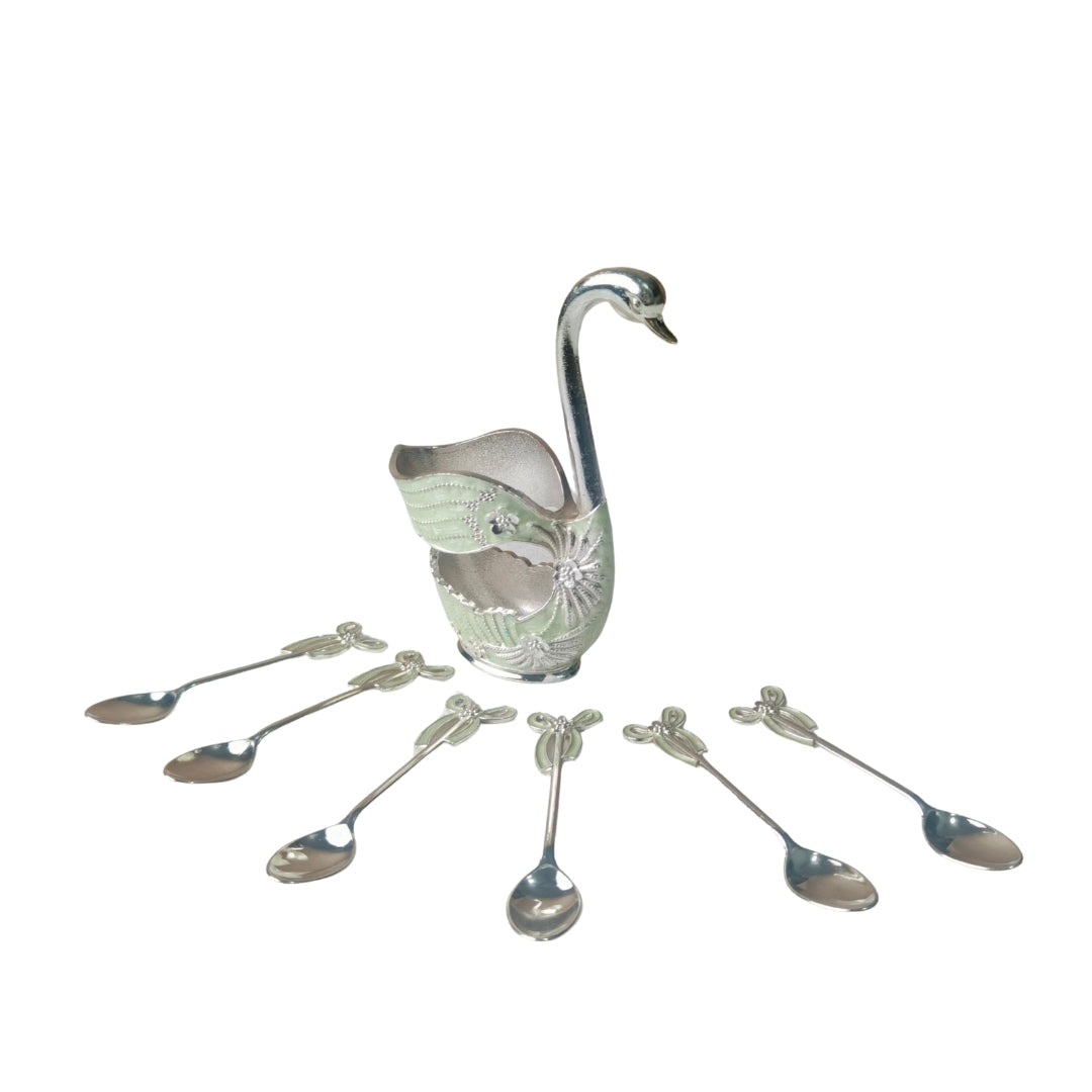 Green Swan spoon Set of 6 With Stand