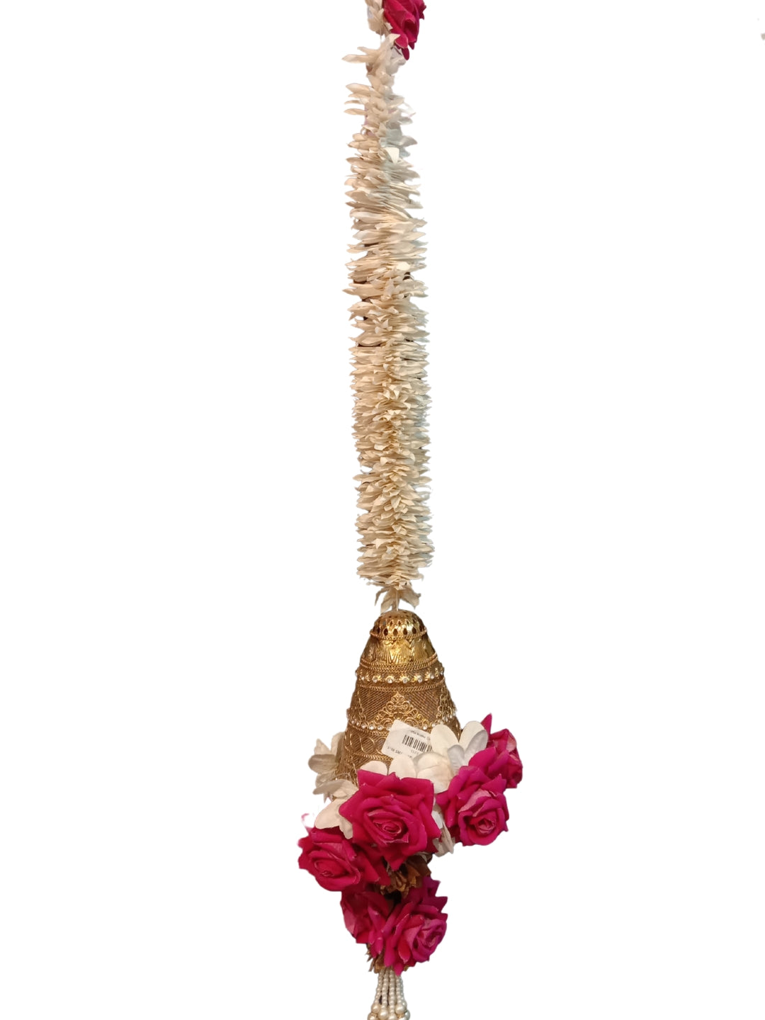 Artificial gajra with metal cone and pink rose sidehanging set of 2 - Small