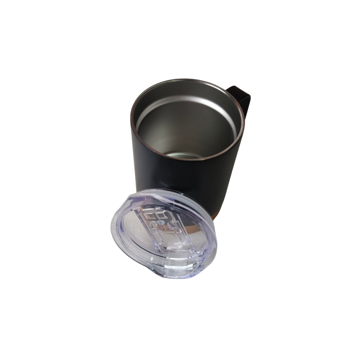 Black Stainless Steel Mug With Cork And Plastic Lid