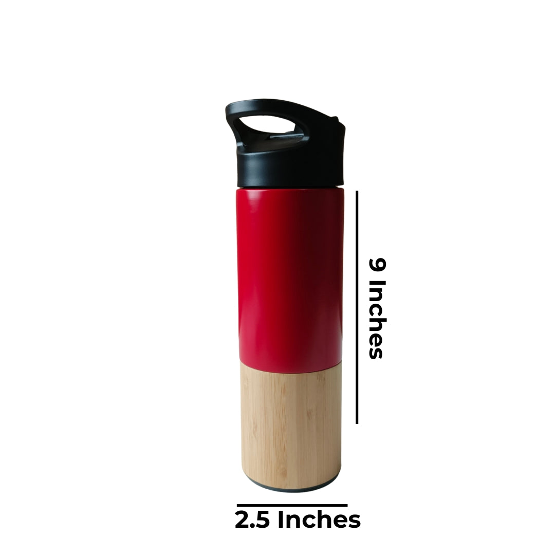 Red Stainless Steel Sipper With Bamboo Base