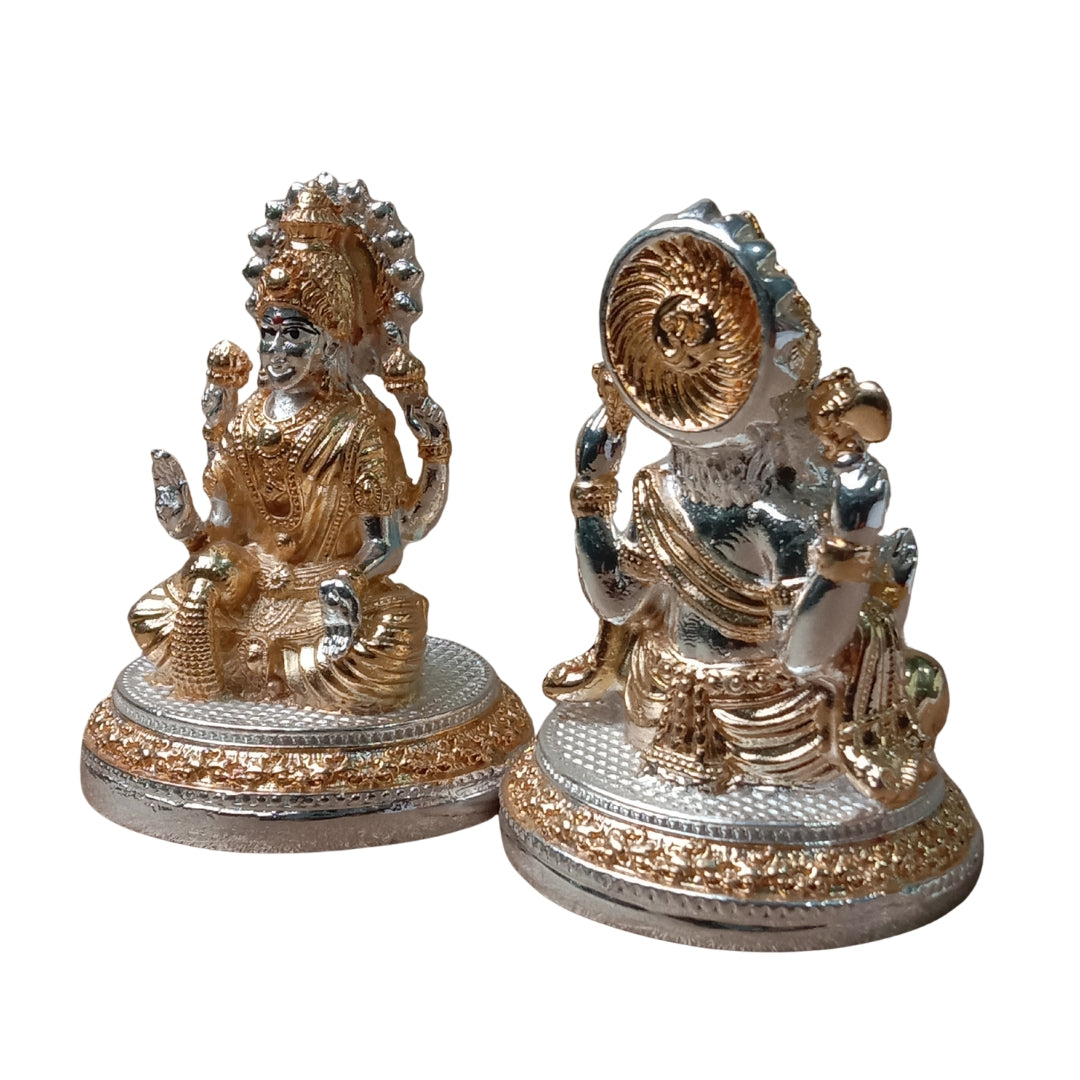The Home Co- 999 Pure Silver & 24K Gold Plated Lakshmi & Ganesha Fiber Idols(small gold & silver)(small)