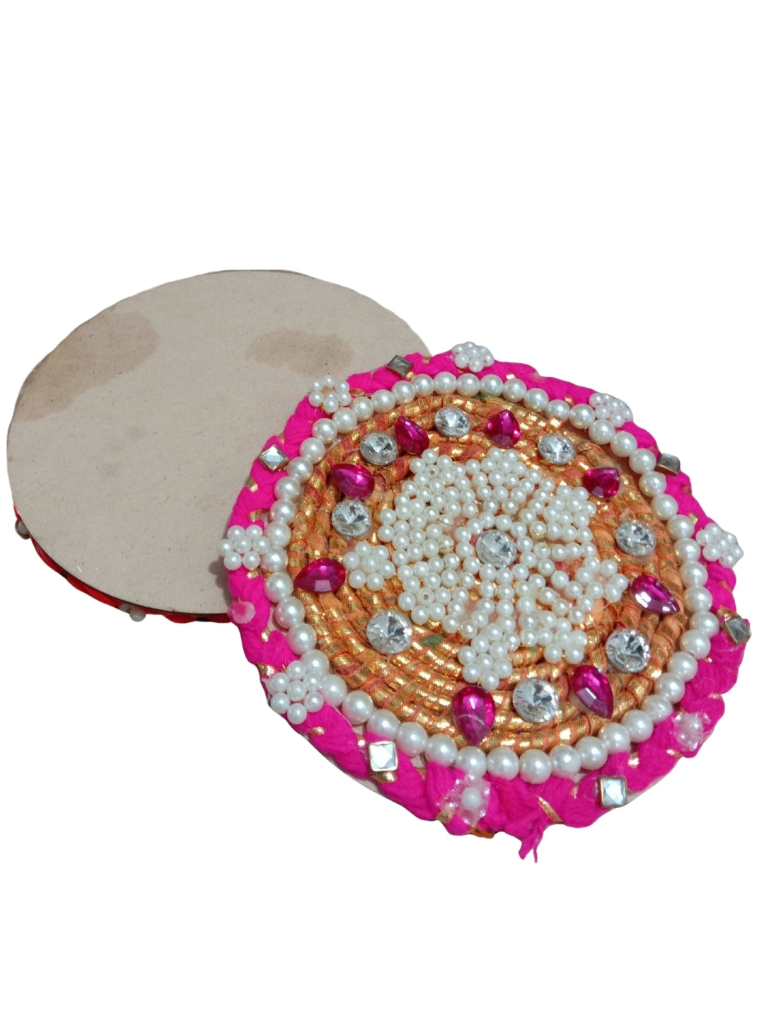 Handmade Beaded & Stone Studded Rangoli Red Mat / rangolis With tea light