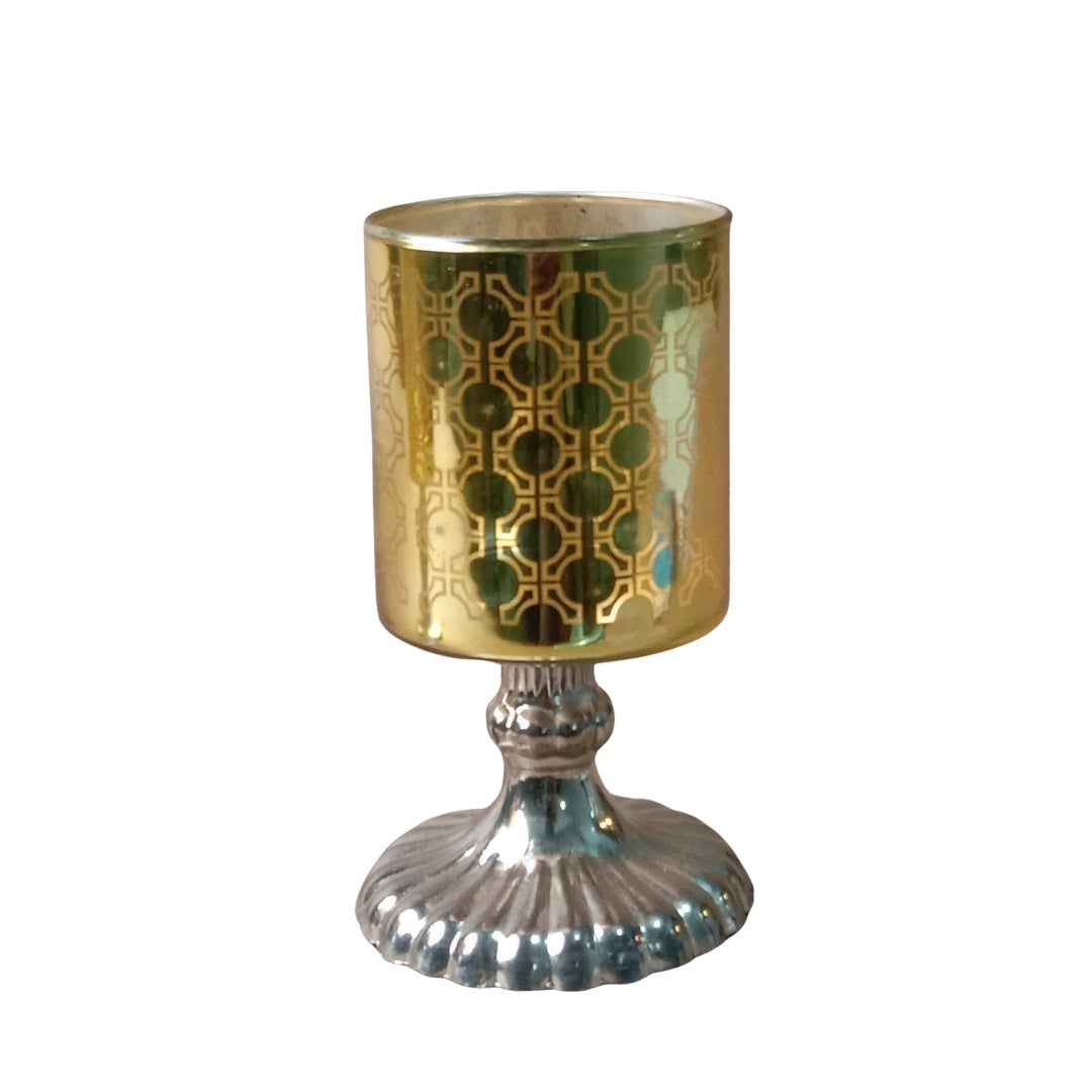 Gold Mosaic Etched Glass Pedestal Tea Light Holders- single pc